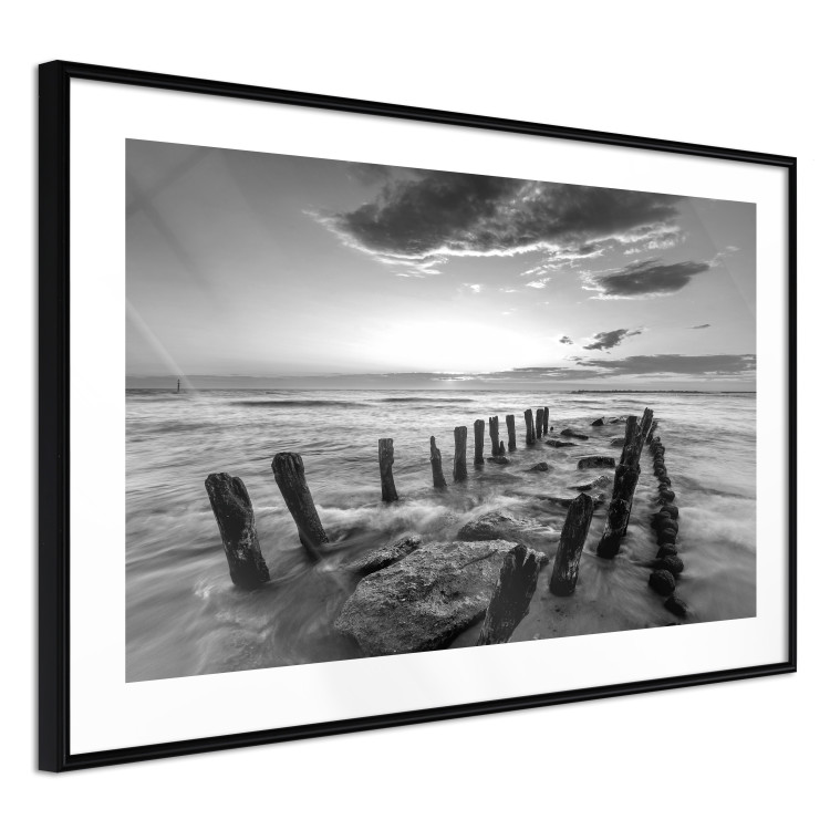 Wall Poster Song of the sea - black and white landscape of cloudy sky and pier against water 115137 additionalImage 11
