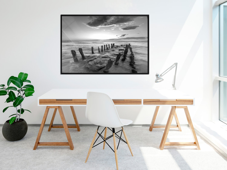 Wall Poster Song of the sea - black and white landscape of cloudy sky and pier against water 115137 additionalImage 5