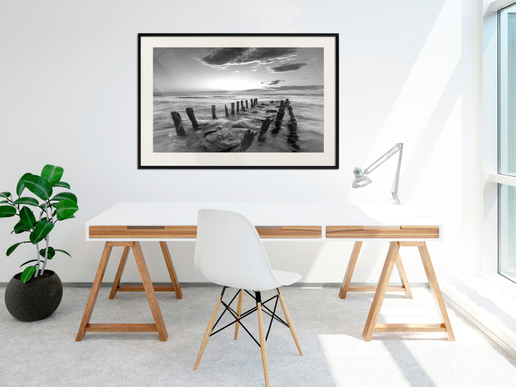 Wall Poster Song of the sea - black and white landscape of cloudy sky and pier against water 115137 additionalImage 22