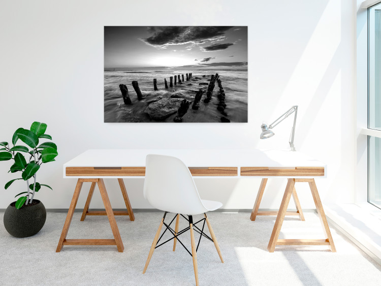 Wall Poster Song of the sea - black and white landscape of cloudy sky and pier against water 115137 additionalImage 17