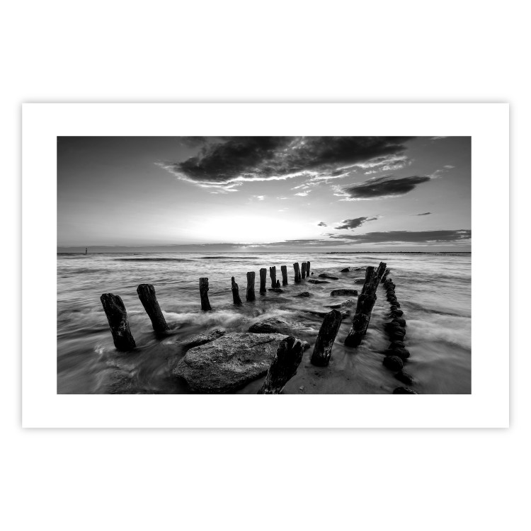 Wall Poster Song of the sea - black and white landscape of cloudy sky and pier against water 115137 additionalImage 25