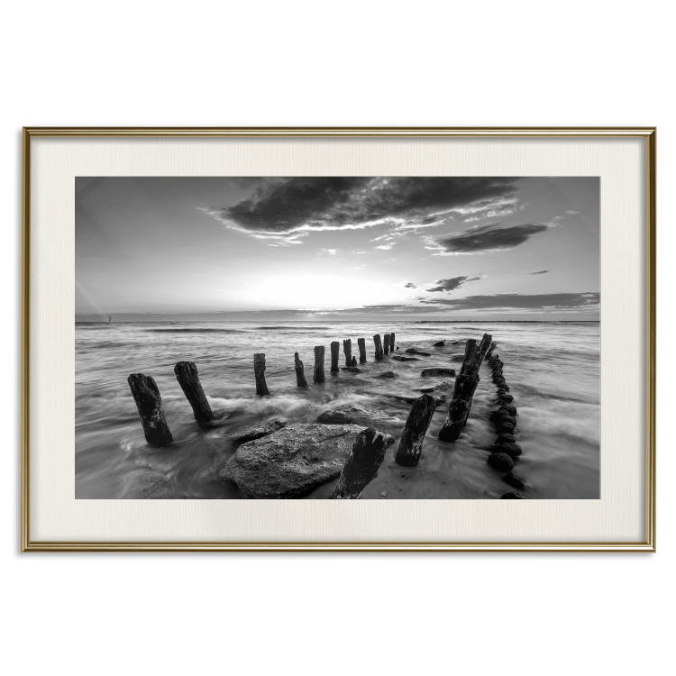 Wall Poster Song of the sea - black and white landscape of cloudy sky and pier against water 115137 additionalImage 19