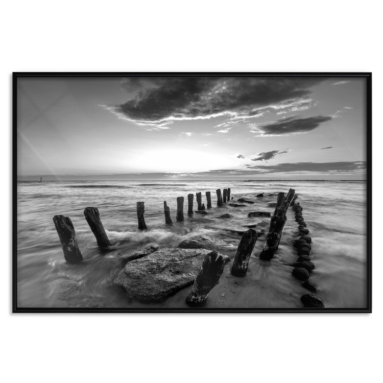 Wall Poster Song of the sea - black and white landscape of cloudy sky and pier against water 115137 additionalImage 24