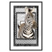 Poster Zebra - black and white composition with a striped mammal on a patterned background 116437 additionalThumb 15