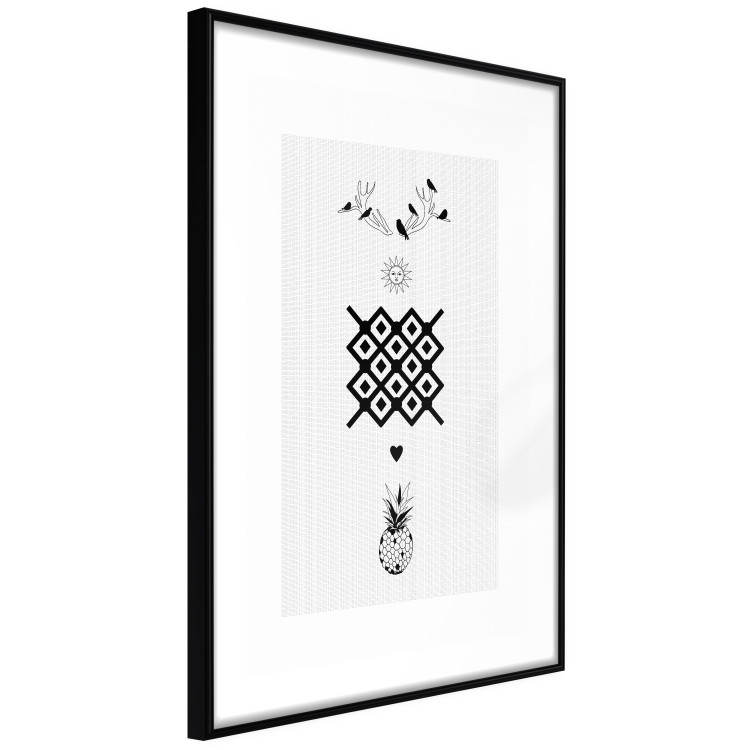 Poster Happiness - black and white composition with tropical fruit and birds 117337 additionalImage 2