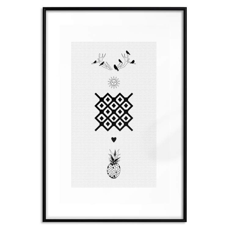 Poster Happiness - black and white composition with tropical fruit and birds 117337 additionalImage 15