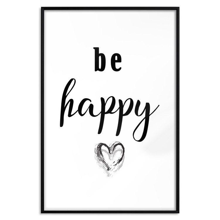 Poster Be Happy - black and white composition with English inscriptions and a heart 117937 additionalImage 18