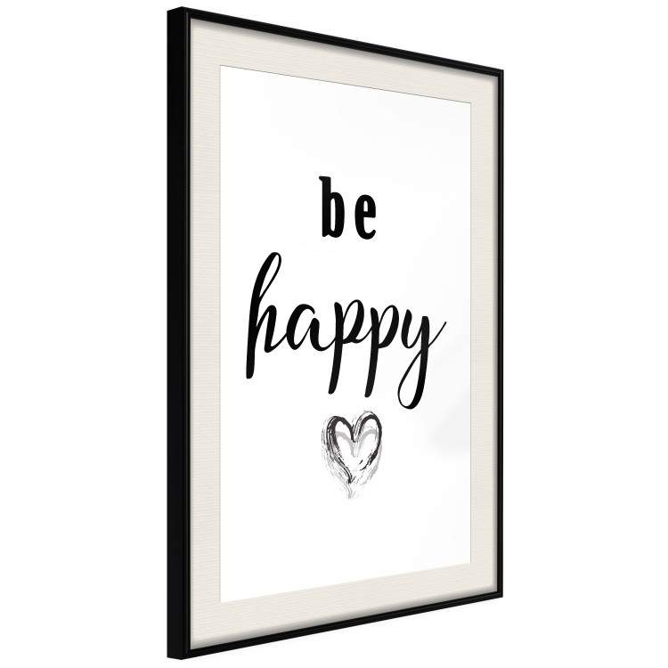 Poster Be Happy - black and white composition with English inscriptions and a heart 117937 additionalImage 3