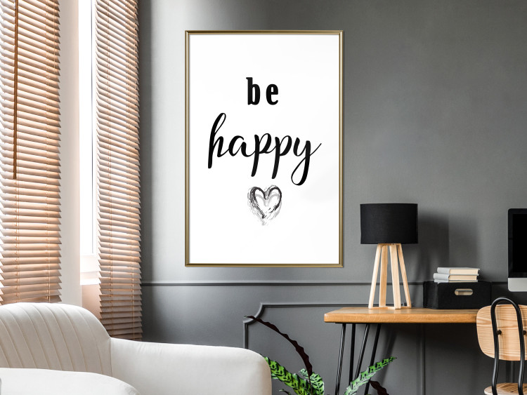 Poster Be Happy - black and white composition with English inscriptions and a heart 117937 additionalImage 7