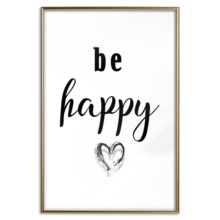 Poster Be Happy - black and white composition with English inscriptions and a heart 117937 additionalImage 20