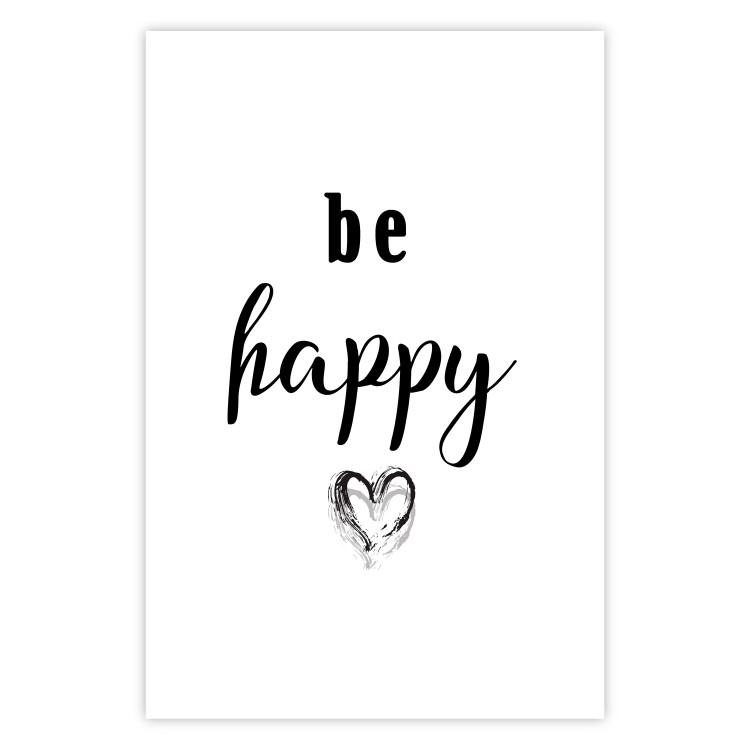 Poster Be Happy - black and white composition with English inscriptions and a heart 117937 additionalImage 25