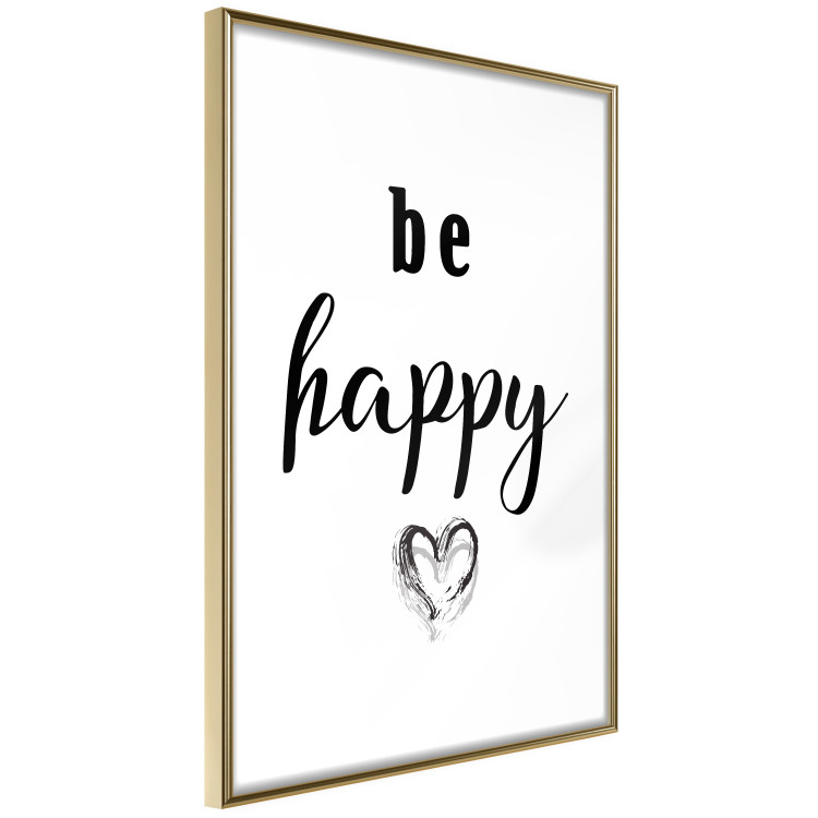 Poster Be Happy - black and white composition with English inscriptions and a heart 117937 additionalImage 14