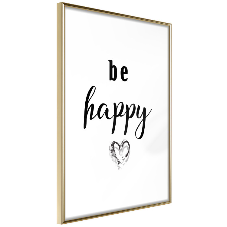 Poster Be Happy - black and white composition with English inscriptions and a heart 117937 additionalImage 6