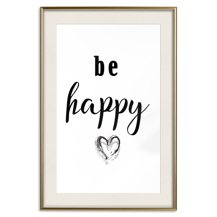 Poster Be Happy - black and white composition with English inscriptions and a heart 117937 additionalImage 19