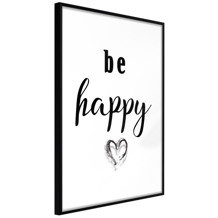 Poster Be Happy - black and white composition with English inscriptions and a heart 117937 additionalImage 12
