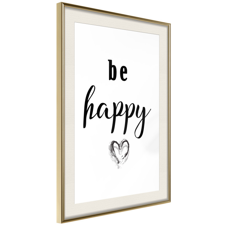 Poster Be Happy - black and white composition with English inscriptions and a heart 117937 additionalImage 2