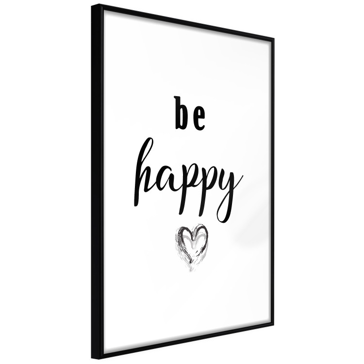 Poster Be Happy - black and white composition with English inscriptions and a heart 117937 additionalImage 11