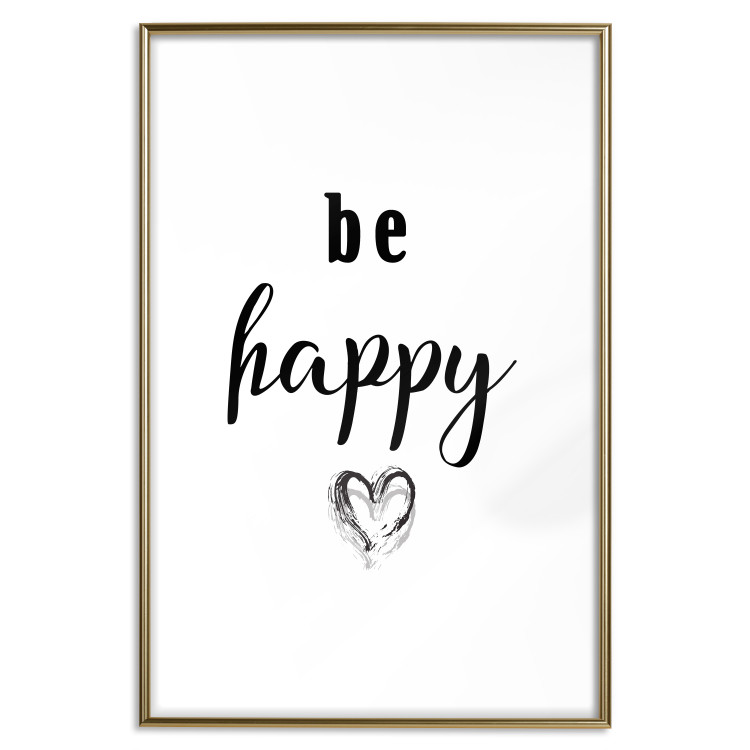 Poster Be Happy - black and white composition with English inscriptions and a heart 117937 additionalImage 16