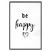 Poster Be Happy - black and white composition with English inscriptions and a heart 117937 additionalThumb 17