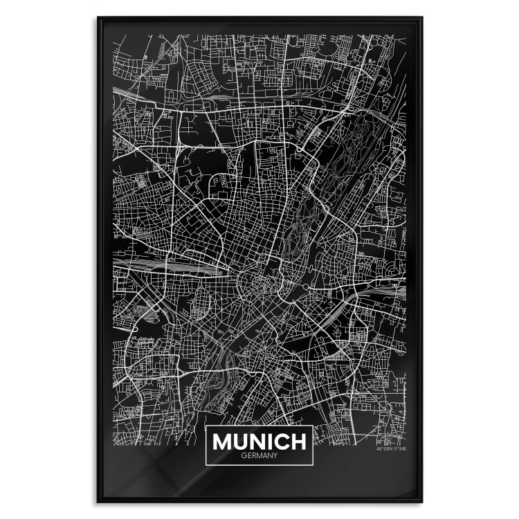 Poster Dark Map of Munich - black and white composition with simple inscriptions 118137 additionalImage 24