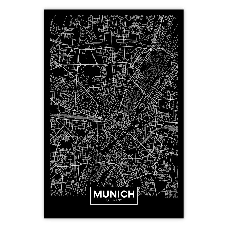 Poster Dark Map of Munich - black and white composition with simple inscriptions 118137