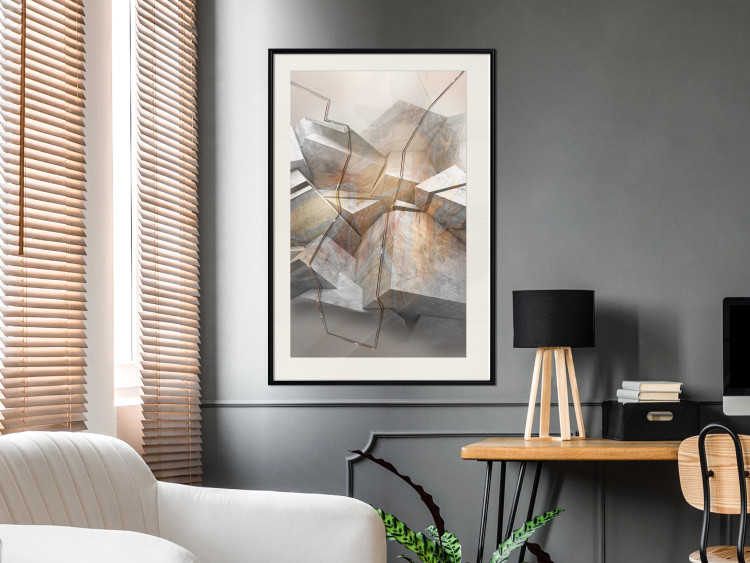 Poster Uncovered Space - geometric abstraction in gray stone blocks 118337 additionalImage 22