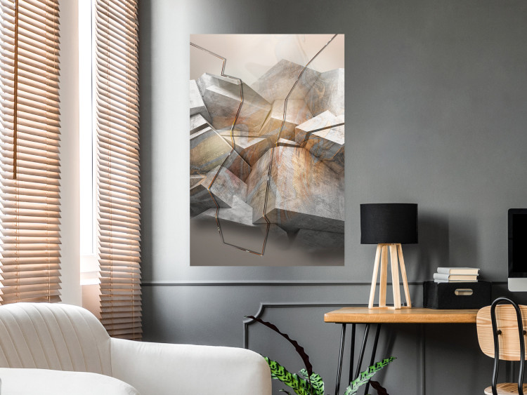 Poster Uncovered Space - geometric abstraction in gray stone blocks 118337 additionalImage 23