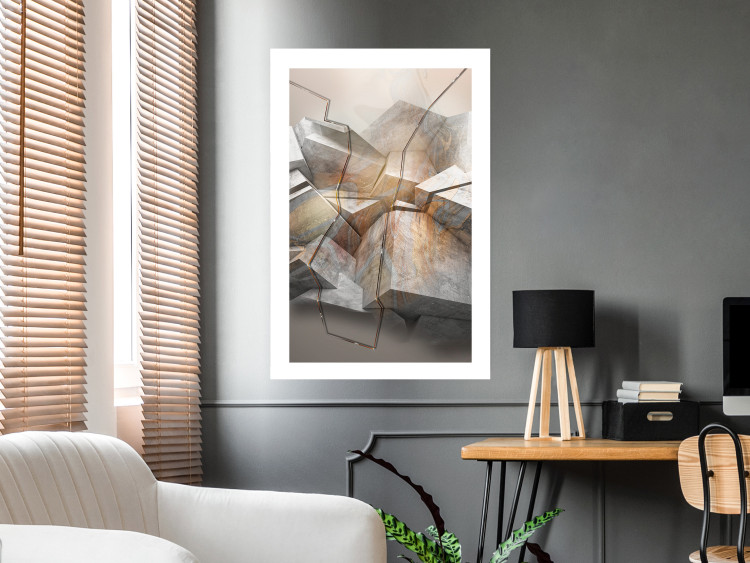 Poster Uncovered Space - geometric abstraction in gray stone blocks 118337 additionalImage 4