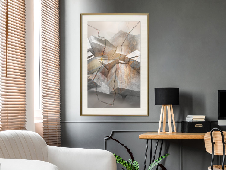 Poster Uncovered Space - geometric abstraction in gray stone blocks 118337 additionalImage 21