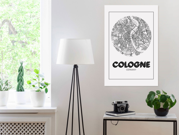 Canvas Print Cologne - black and white aerial map of the German city 118437 additionalImage 3