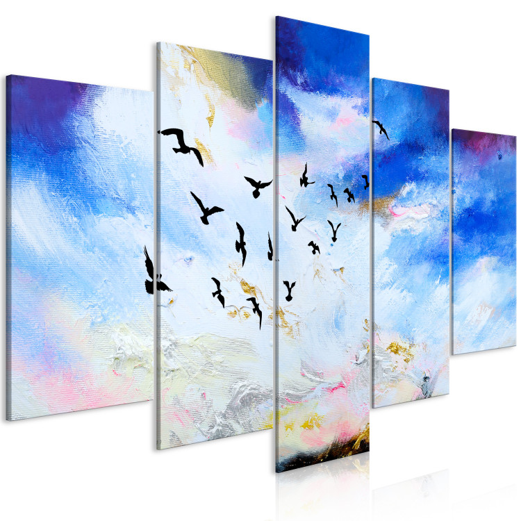Canvas Art Print A key of birds in the autumn sky - a sky landscape with white clouds 123437 additionalImage 2