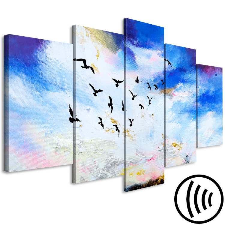 Canvas Art Print A key of birds in the autumn sky - a sky landscape with white clouds 123437 additionalImage 6