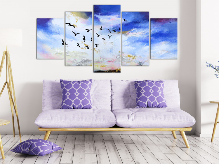 Canvas Art Print A key of birds in the autumn sky - a sky landscape with white clouds 123437 additionalImage 3