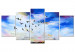 Canvas Art Print A key of birds in the autumn sky - a sky landscape with white clouds 123437