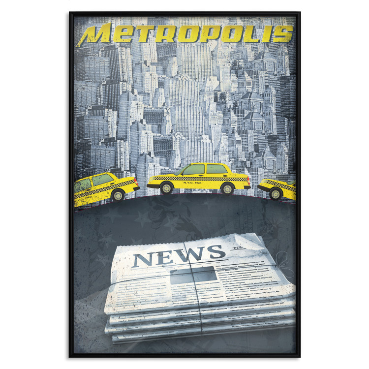 Poster Metropolis - newspapers with captions and yellow cars against skyscrapers 123637 additionalImage 18