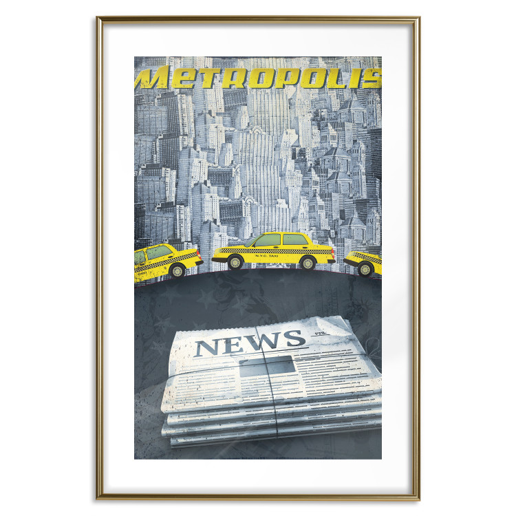 Poster Metropolis - newspapers with captions and yellow cars against skyscrapers 123637 additionalImage 14