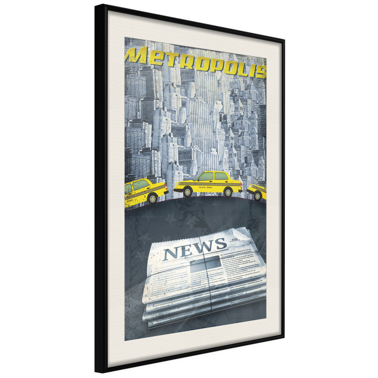 Poster Metropolis - newspapers with captions and yellow cars against skyscrapers 123637 additionalImage 3