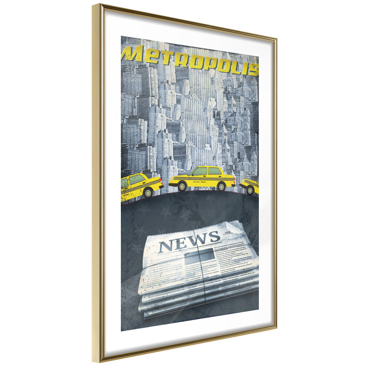 Poster Metropolis - newspapers with captions and yellow cars against skyscrapers 123637 additionalImage 8