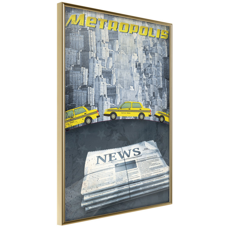 Poster Metropolis - newspapers with captions and yellow cars against skyscrapers 123637 additionalImage 14