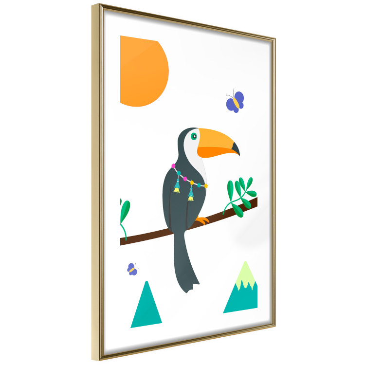 Poster Toucan and Butterflies - amusing parrot with colorful necklace on white background 123737 additionalImage 6