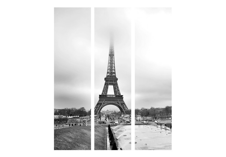 Folding Screen Tower in the Mist (3-piece) - Parisian architecture in black and white 124137 additionalImage 3