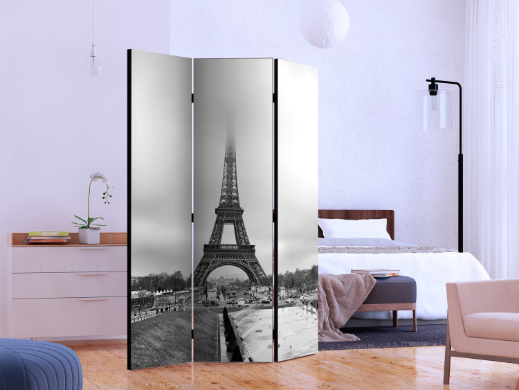 Folding Screen Tower in the Mist (3-piece) - Parisian architecture in black and white 124137 additionalImage 2