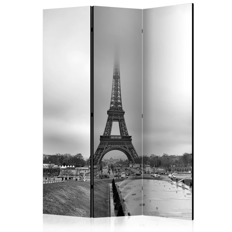 Folding Screen Tower in the Mist (3-piece) - Parisian architecture in black and white 124137