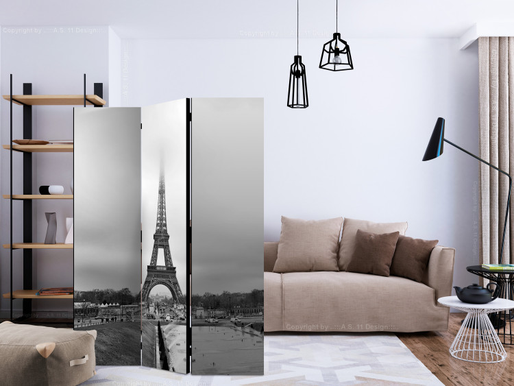 Folding Screen Tower in the Mist (3-piece) - Parisian architecture in black and white 124137 additionalImage 4