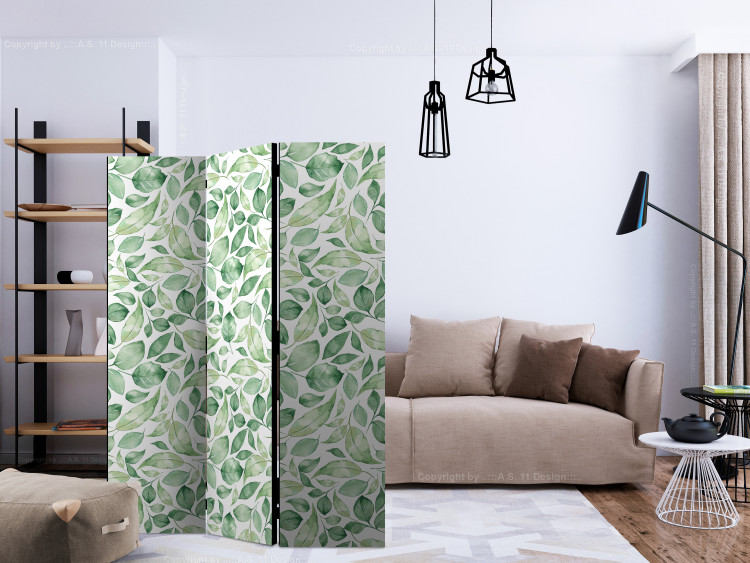 Room Divider Screen Natural Beauty (3-piece) - pattern of green leaves on light background 124237 additionalImage 4