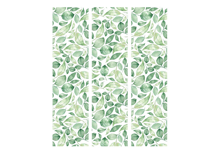 Room Divider Screen Natural Beauty (3-piece) - pattern of green leaves on light background 124237 additionalImage 3