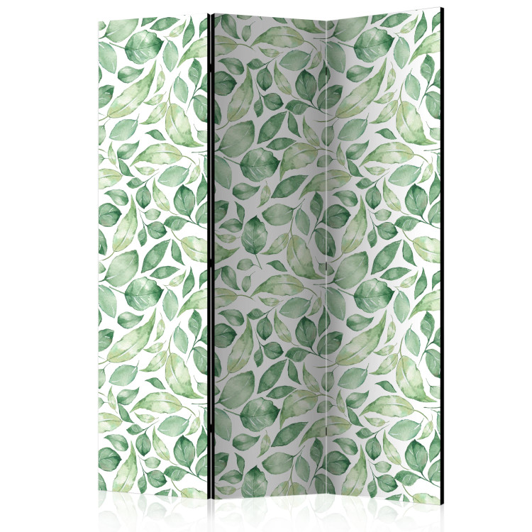 Room Divider Screen Natural Beauty (3-piece) - pattern of green leaves on light background 124237