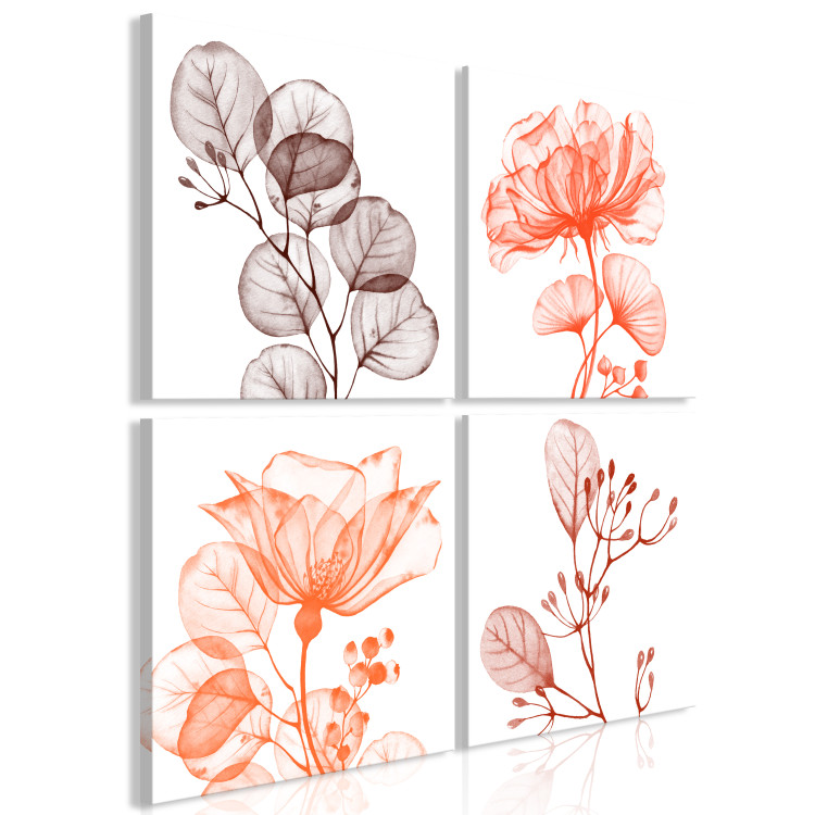Canvas Art Print Four flowers with leaves - four-part composition on white background 126537 additionalImage 2