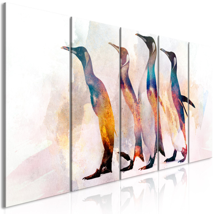 Canvas Print Penguin Wanderings (5-part) narrow - colorful birds on a light background 127537 additionalImage 2