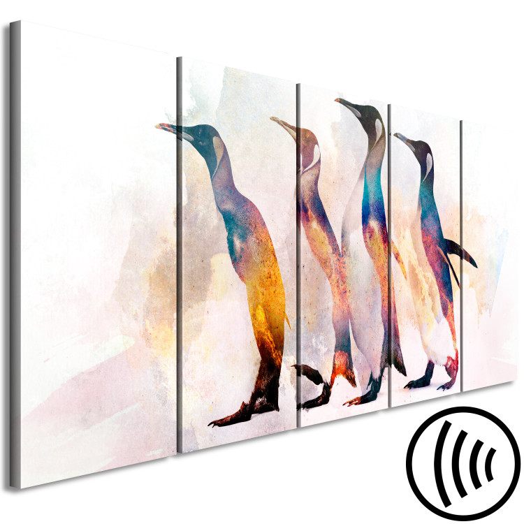 Canvas Print Penguin Wanderings (5-part) narrow - colorful birds on a light background 127537 additionalImage 6